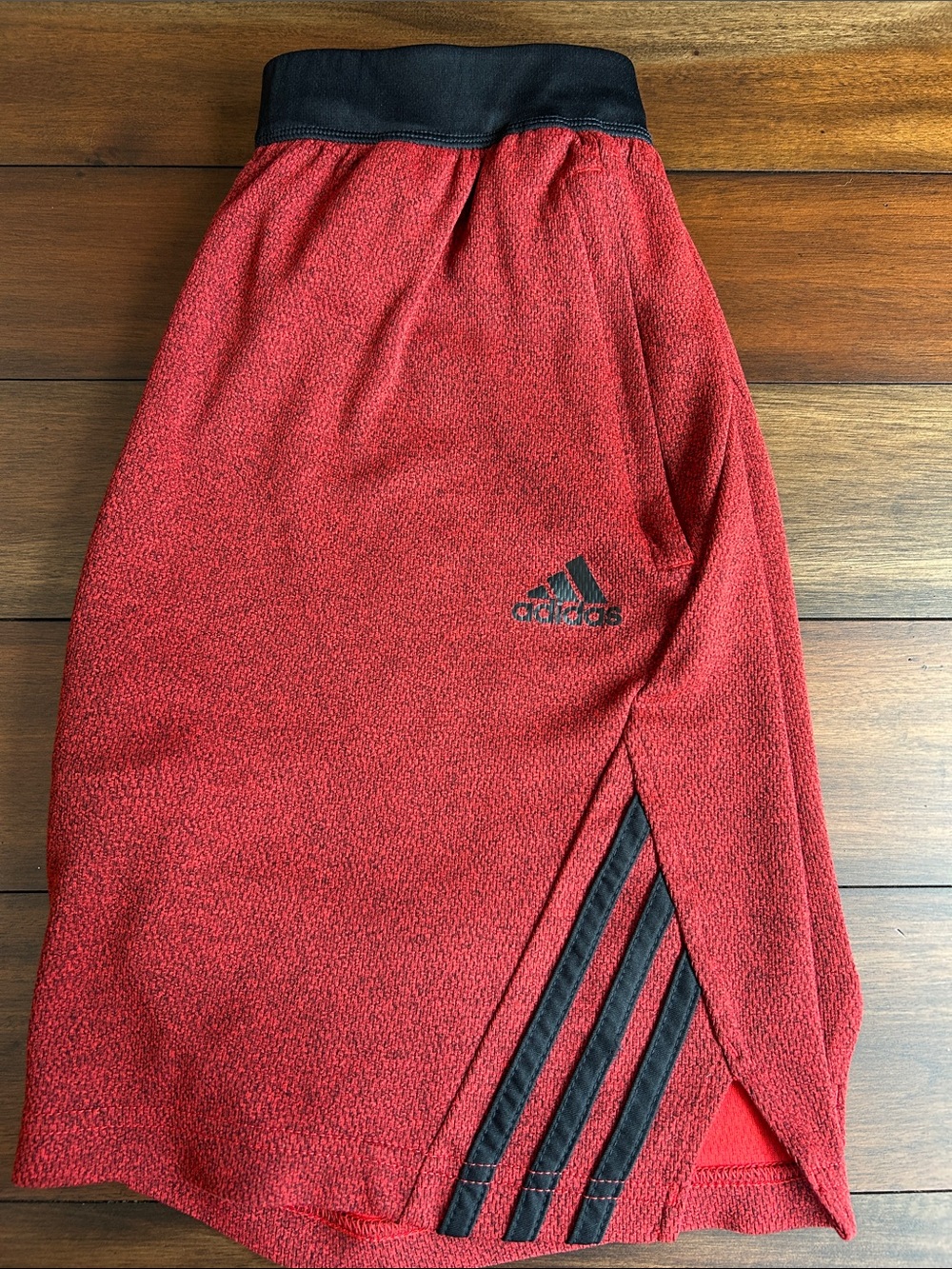 adidas Red Short with Black Waistband and Stripe Detail. Size Men S